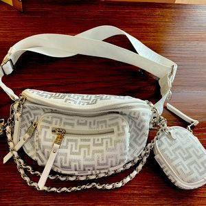 Steve Madden multi purpose belt bag. White/silver. Never been used. Retail: $99